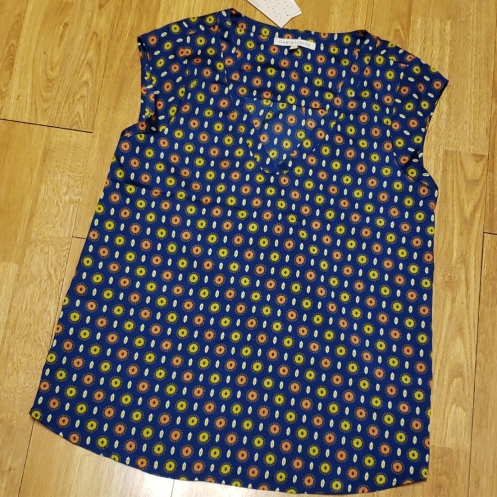 EUC Daniel Rainn sleeveless vee neck blouse S